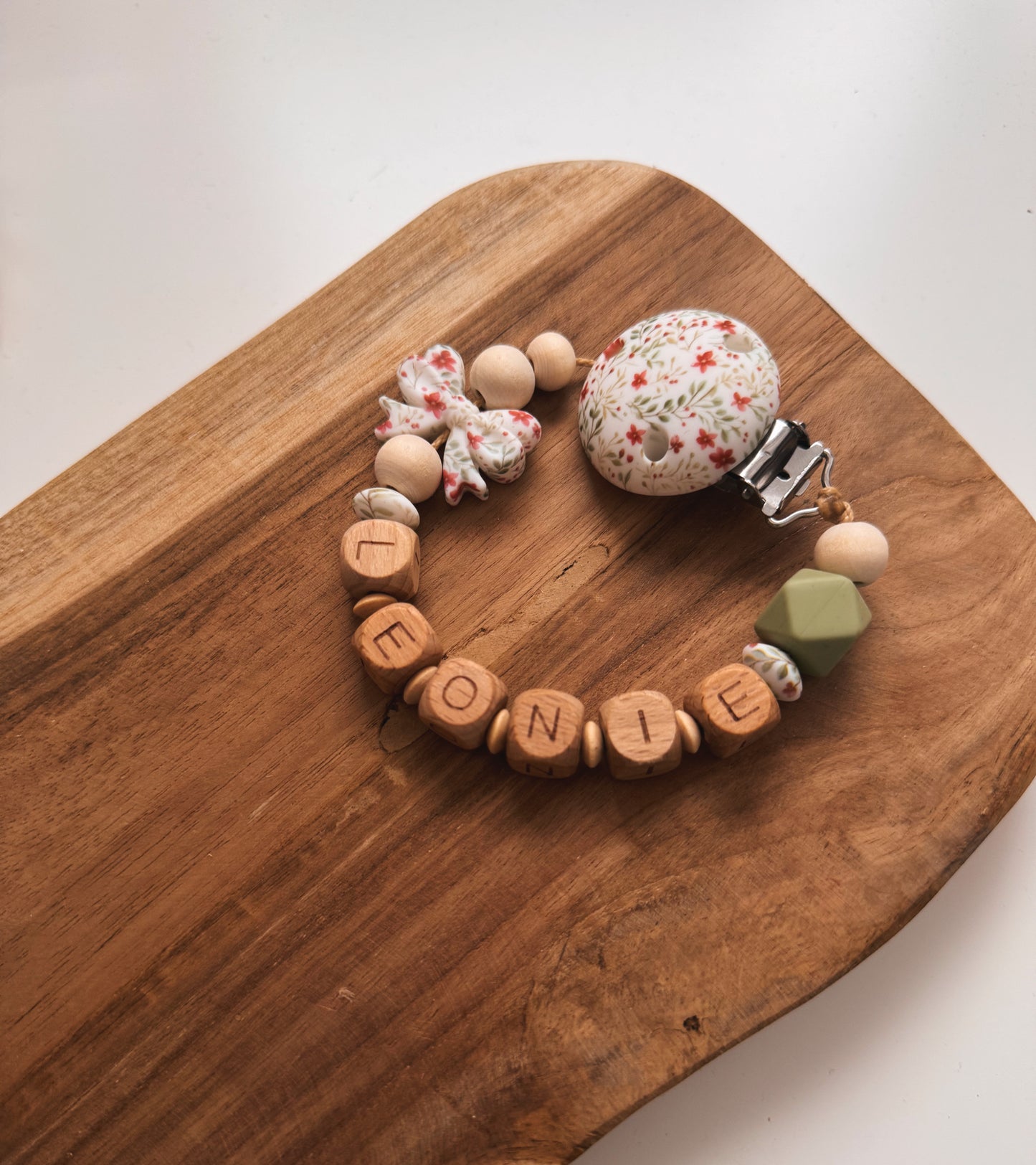 Gift Set Gripper & Pacifier Chain customizable with name | Flowers | Bow | rosé