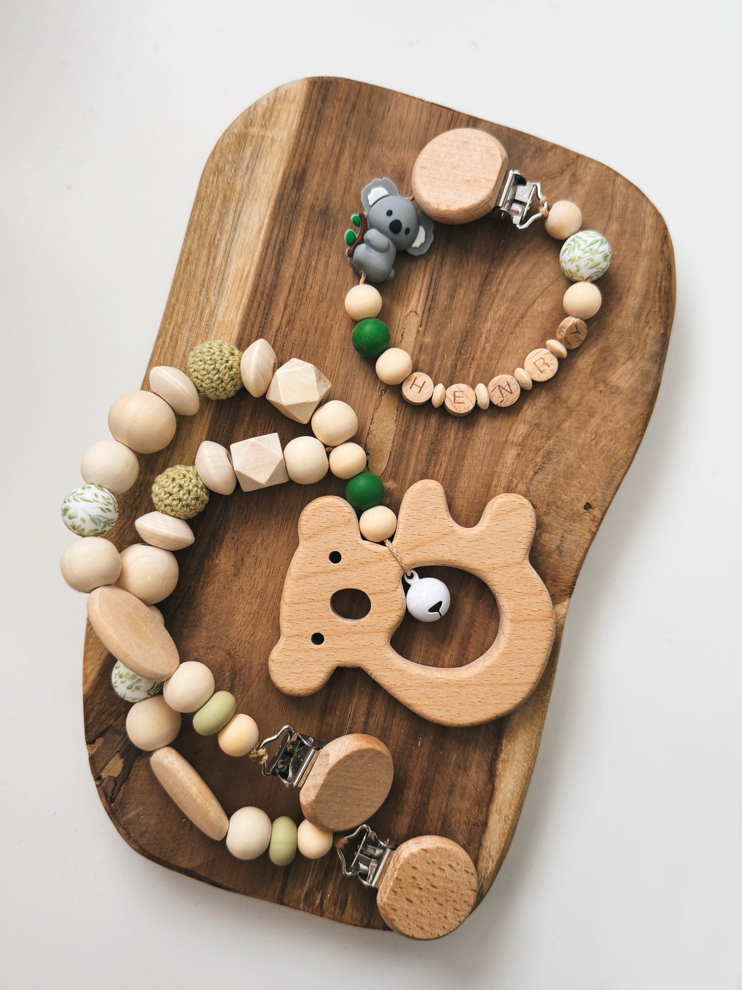 Koalatraum - Schnullerkette & Kinderwagenkette Koala | Grün - mit Namen personalisierbar