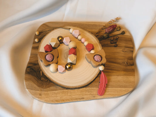 Greifring und Anhänger für Babyschale / Spielbogen | aus Holz | Schmetterling | Glocke | Feder