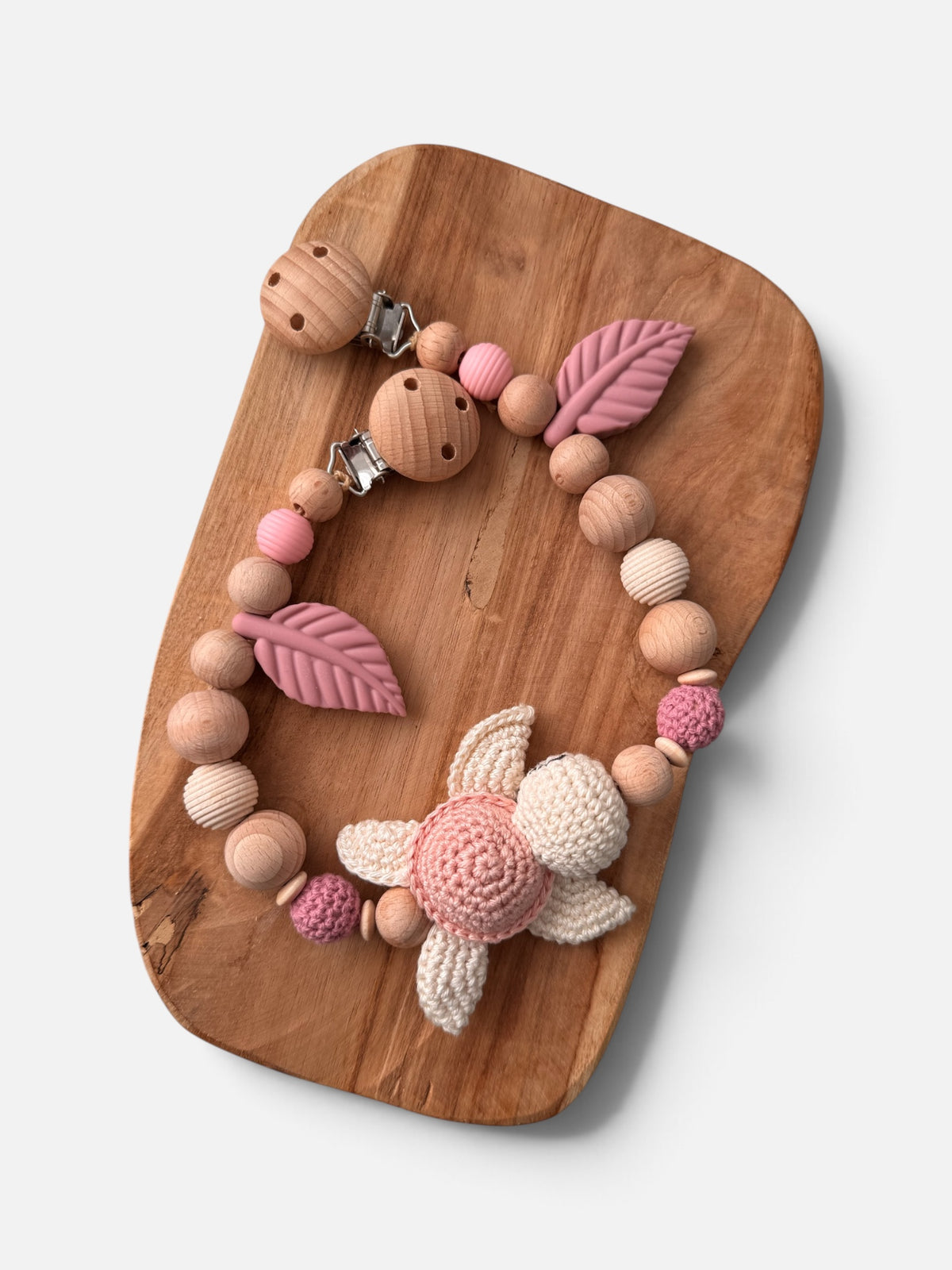 Schildkrötenglück - Kinderwagenkette, Greifring & Schnullerkette mit Namen personalisierbar | rosé |