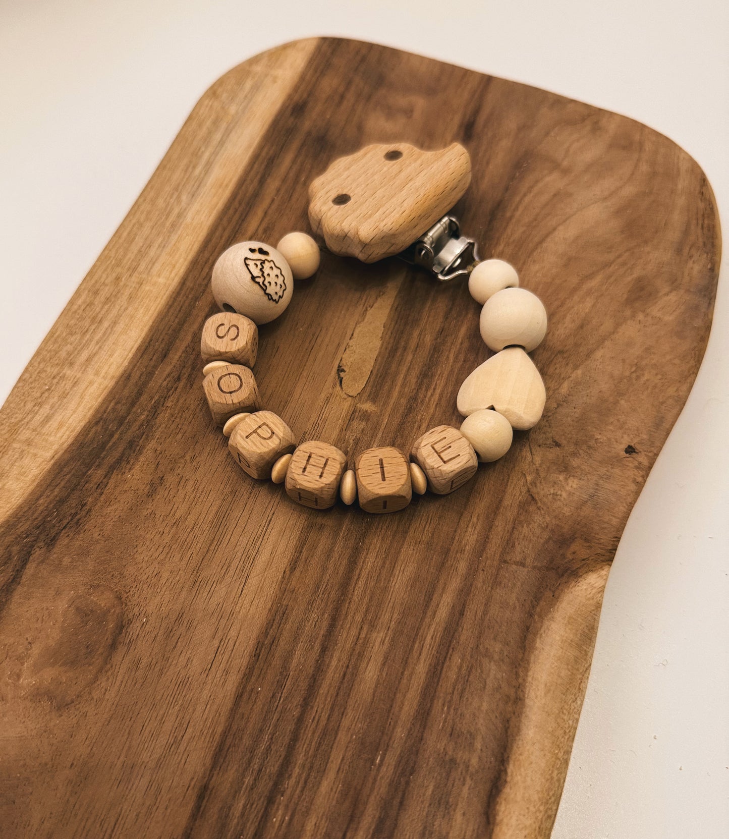 Set ‚Igel’ | Greifring | Babyschalenanhänger | Schnullerkette aus unbehandeltem Holz