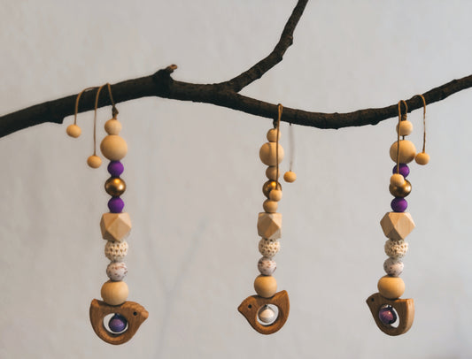 Anhänger für Spielbogen / Babyschale | Regenbogen | Vogel | Glocke | aus Holz