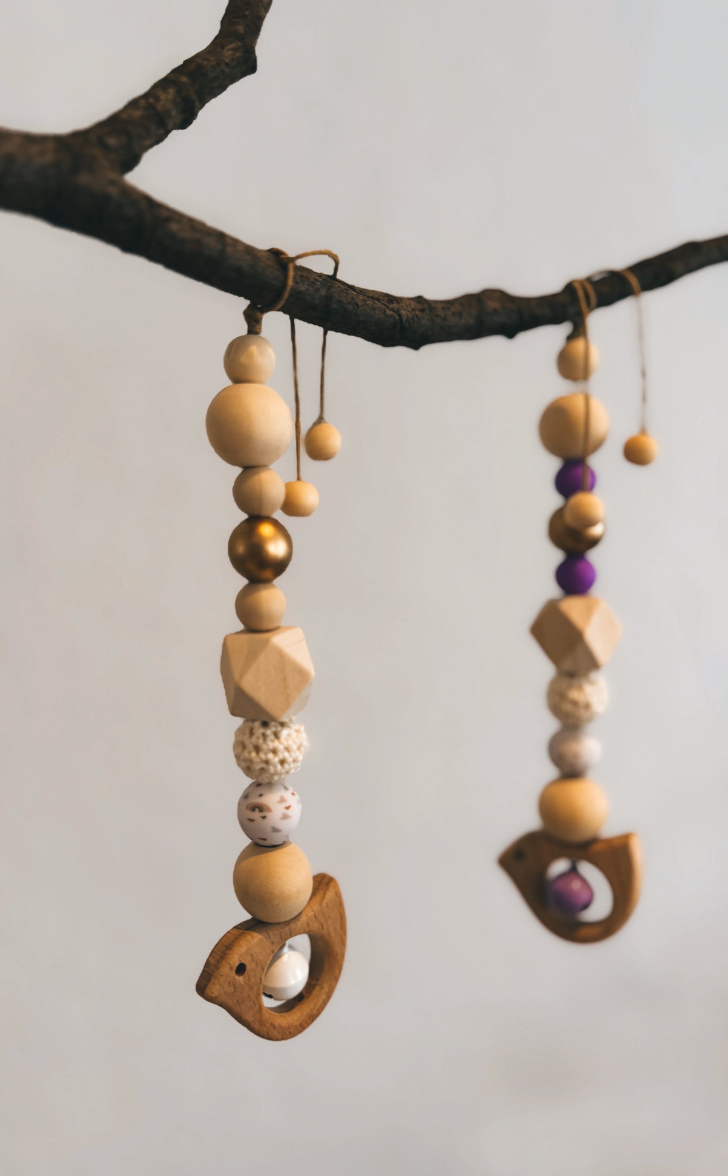 Anhänger für Spielbogen / Babyschale | Regenbogen | Vogel | Glocke | aus Holz