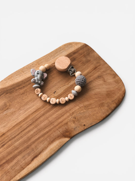 Schnullerkette mit Namen personalisierbar | Elefant | grau