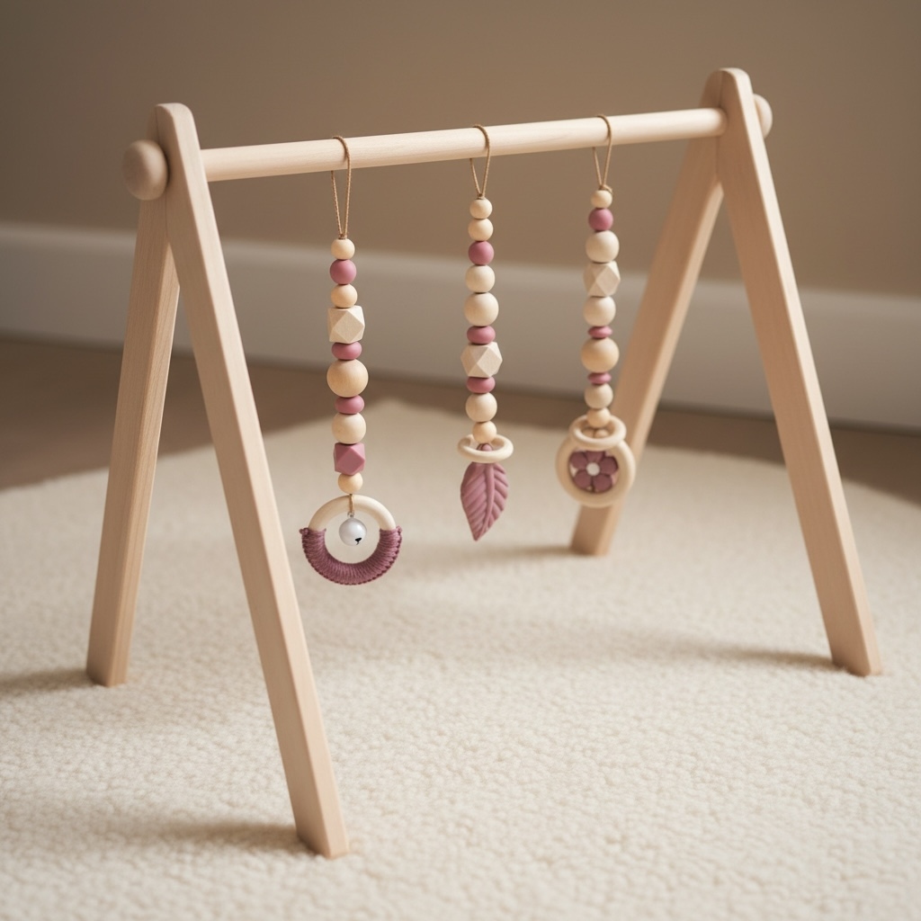 Anhänger für Spielbogen / Babyschale | Blume | Blatt | rosé