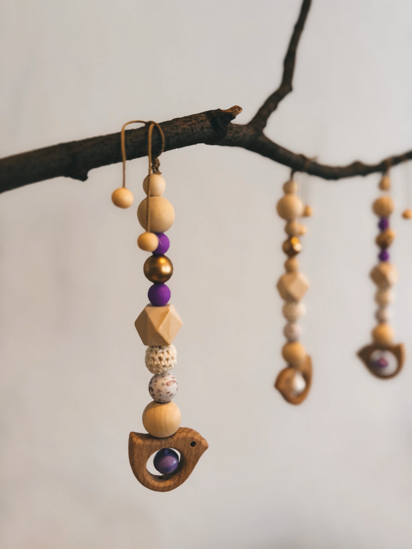 Anhänger für Spielbogen / Babyschale | Regenbogen | Vogel | Glocke | aus Holz