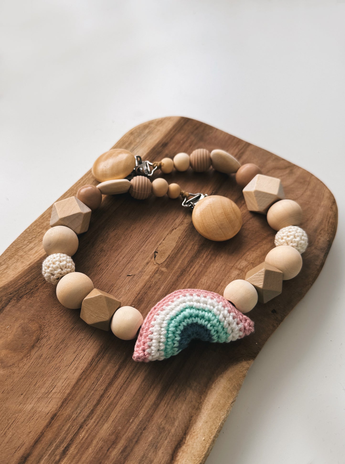 Pram Chain | Rainbow Crocheted with Wooden Beads