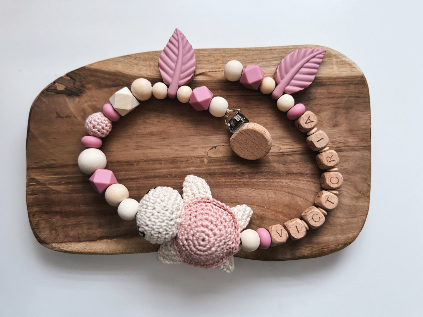 Schildkrötenglück - Kinderwagenkette, Greifring & Schnullerkette mit Namen personalisierbar | rosé |