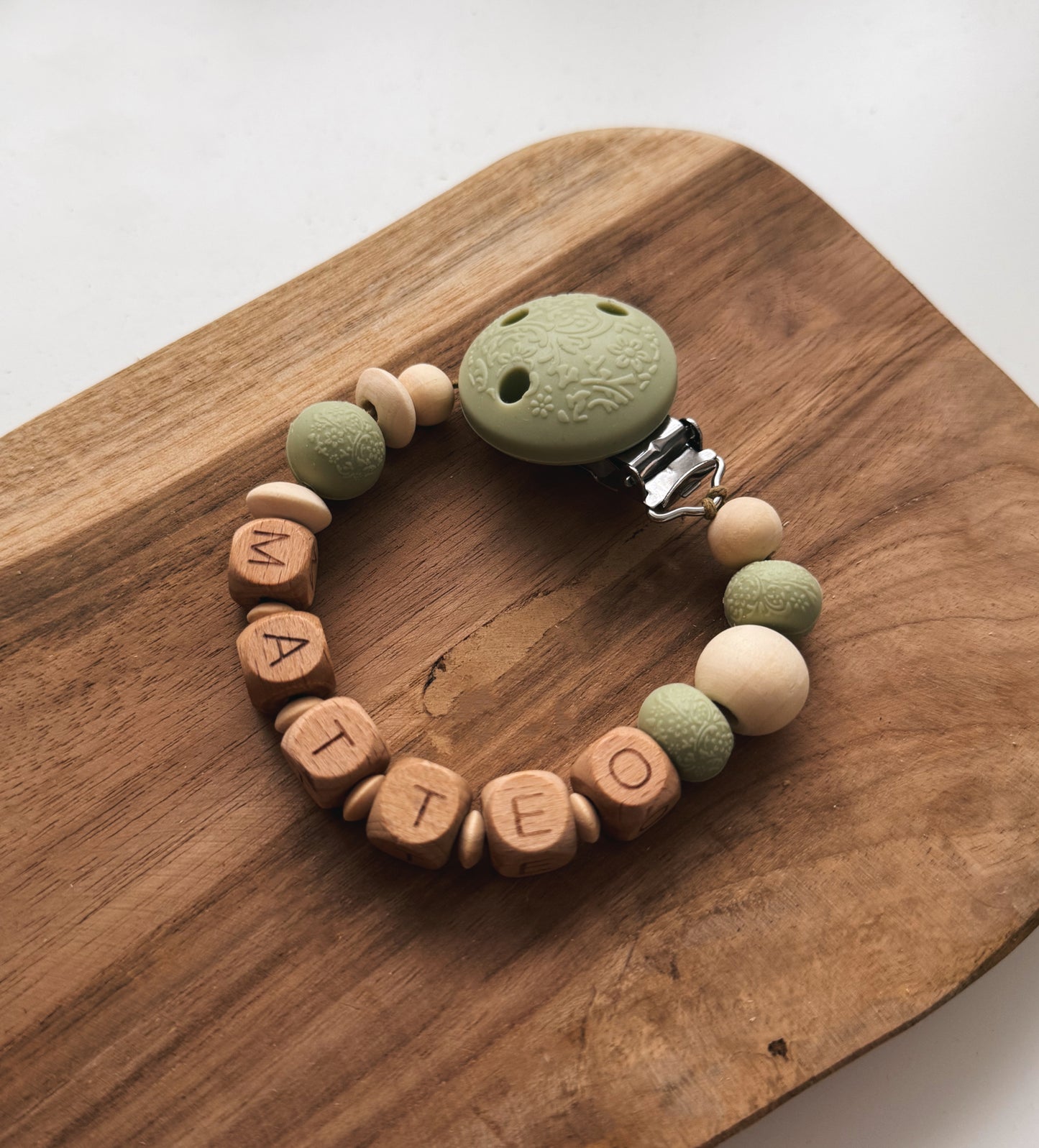 Catenella portaciuccio personalizzabile con nome | Verde | Ornamenti floreali