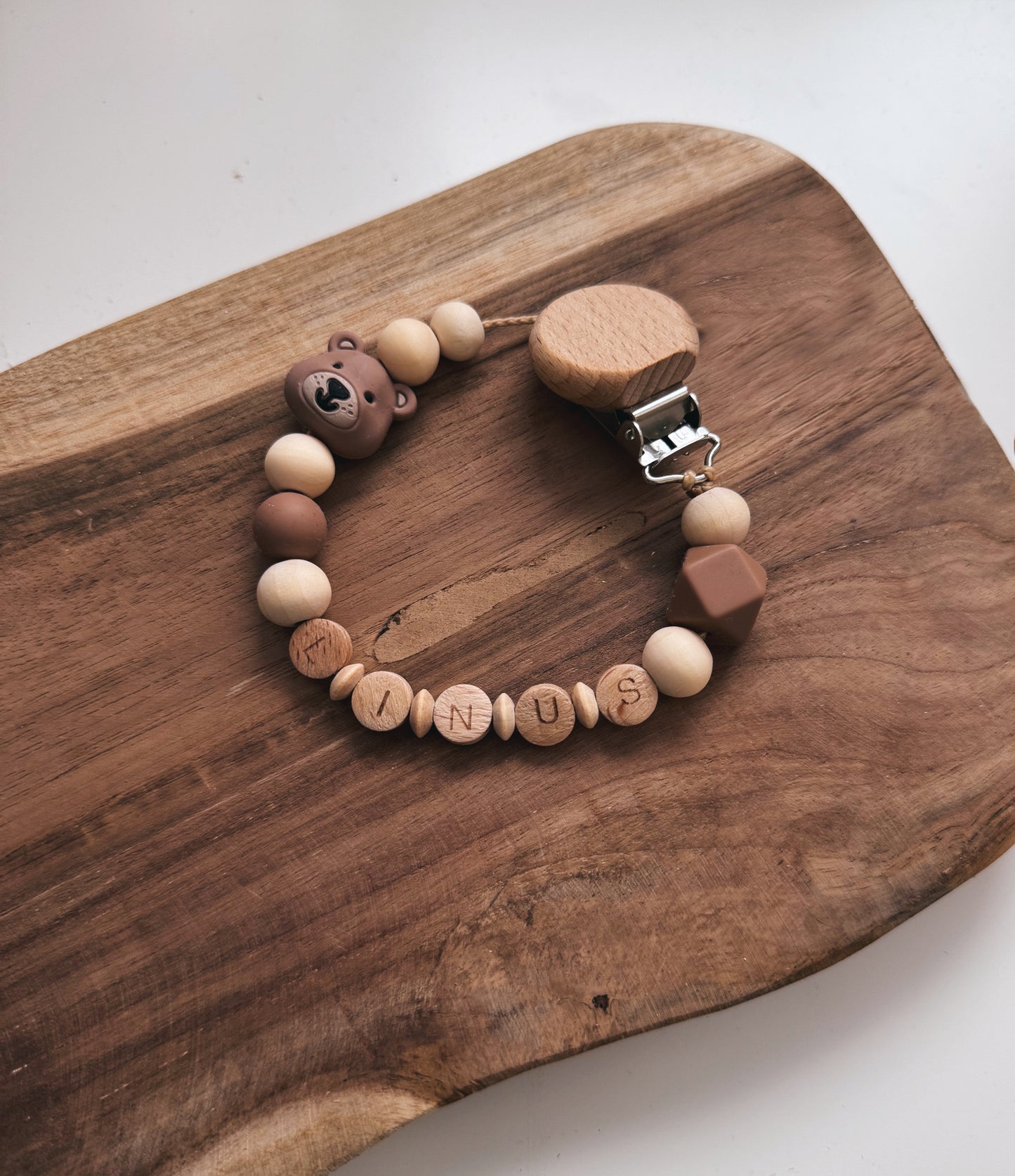 Schnullerkette mit Namen personalisierbar | Bär | braun