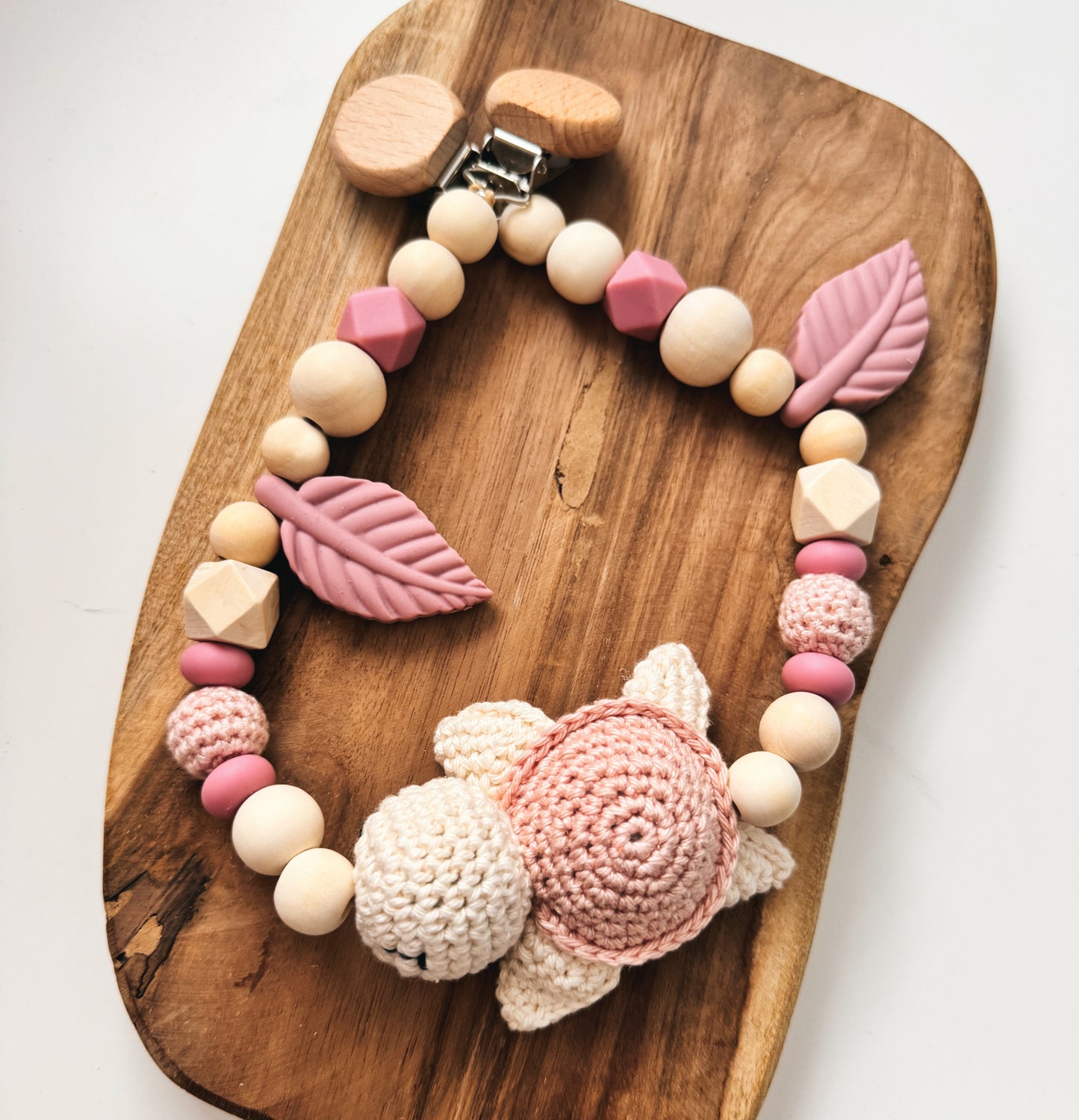 Schildkrötenglück - Kinderwagenkette, Greifring & Schnullerkette mit Namen personalisierbar | rosé |