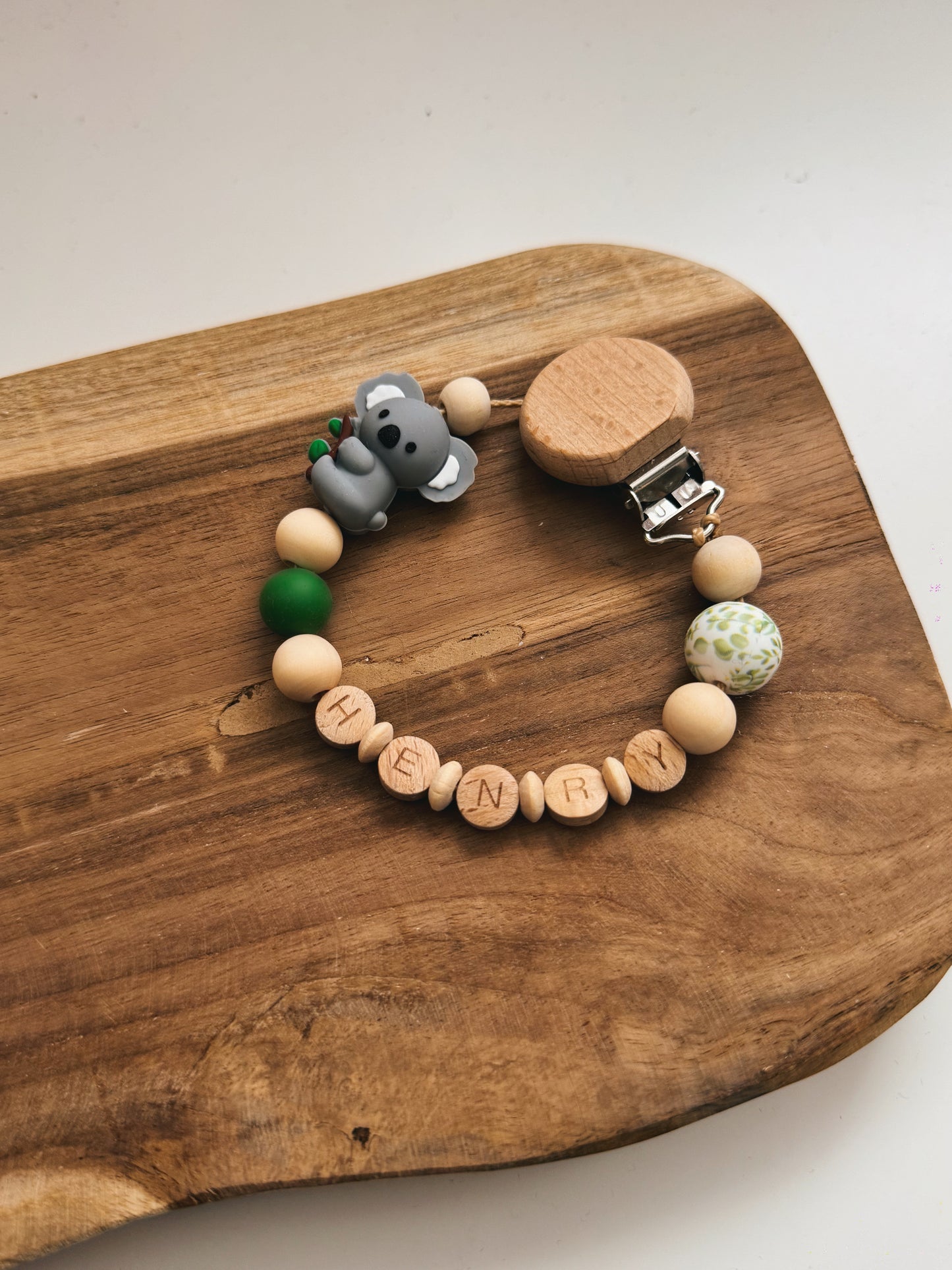 Koalatraum - Schnullerkette & Kinderwagenkette Koala | Grün - mit Namen personalisierbar