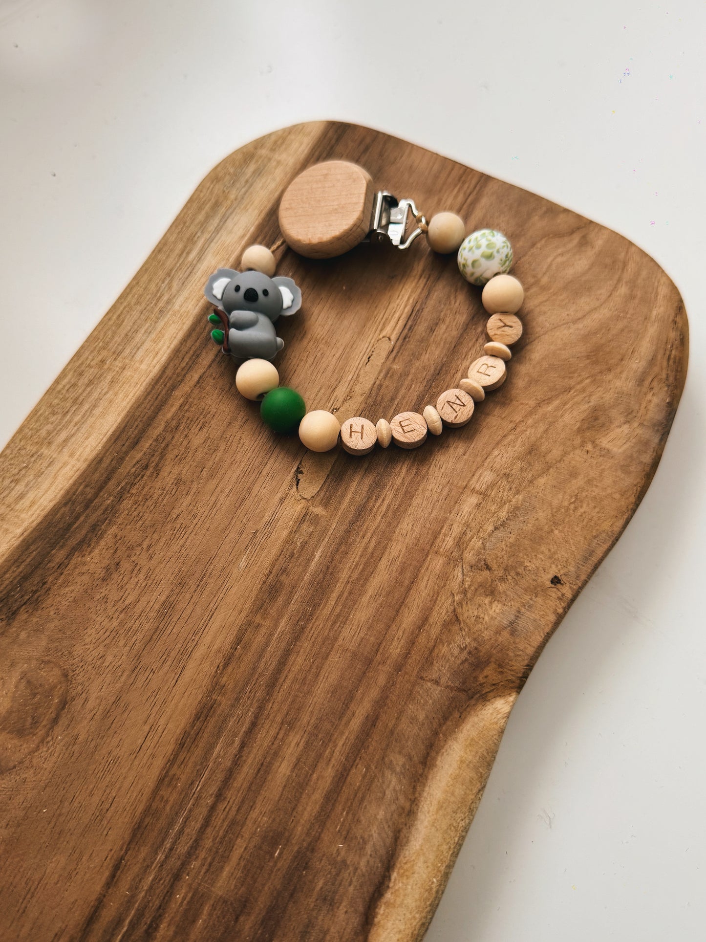 Koalatraum - Schnullerkette & Kinderwagenkette Koala | Grün - mit Namen personalisierbar