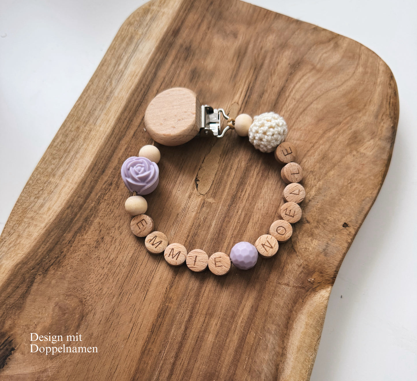 Pacifier chain with name, customizable | Rose | Purple