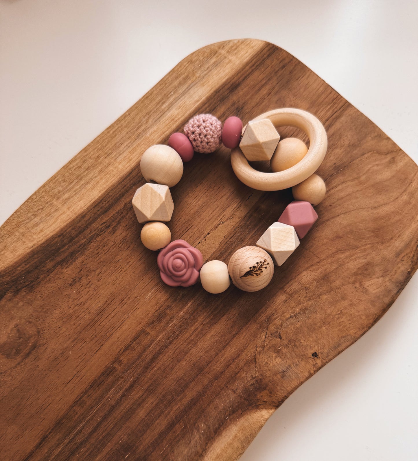 Schildkrötenglück - Kinderwagenkette, Greifring & Schnullerkette mit Namen personalisierbar | rosé |