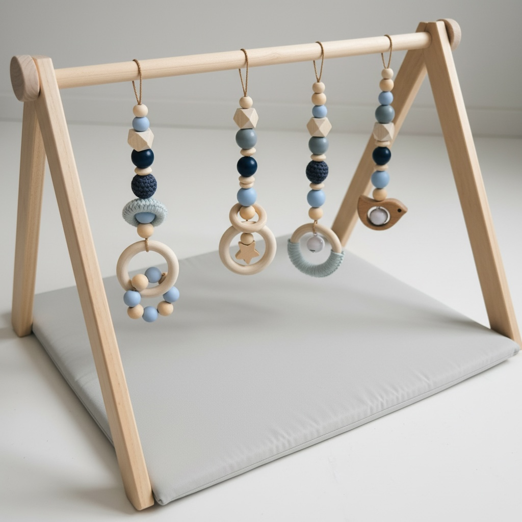 Anhänger für Spielbogen / Babyschale | Vogel | Stern | gehäkelt | aus Holz