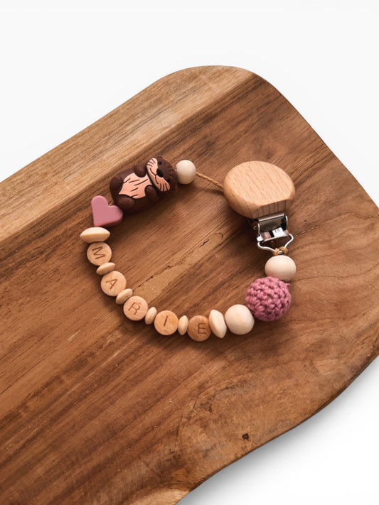 Schnullerkette mit Namen personalisierbar | Otter | Herz | Blume | rosé / Blush