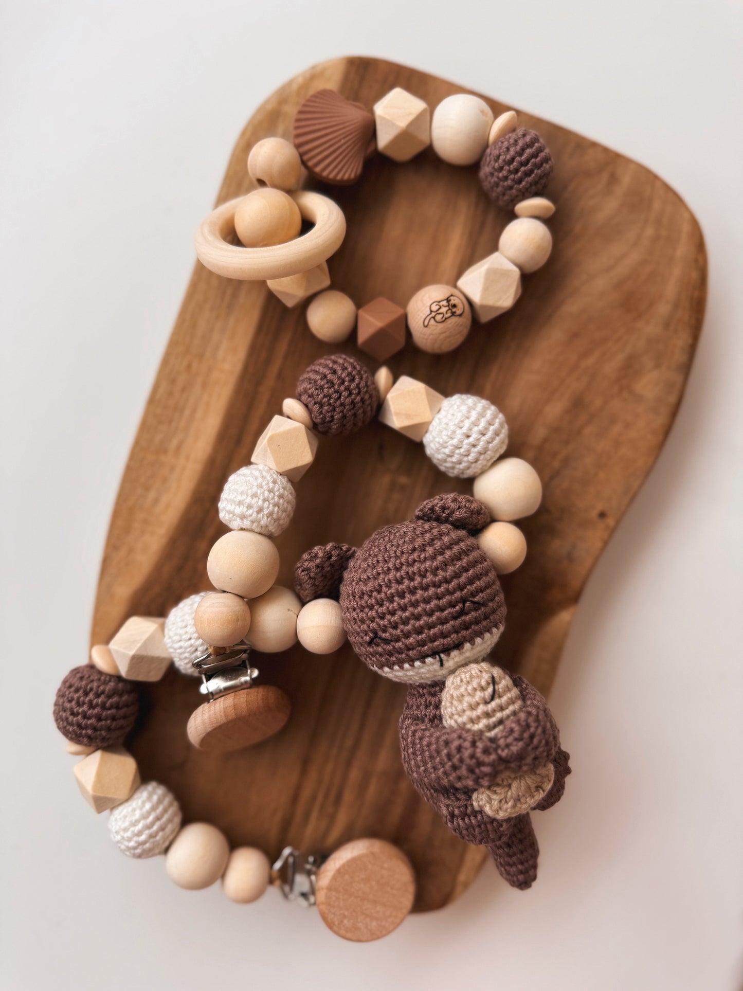 Geschenkset Otter Kinderwagenkette Schnullerkette greifring Geschenk zur Geburt oder Taufe Mädchen Junge Baby greifling Rassel 
