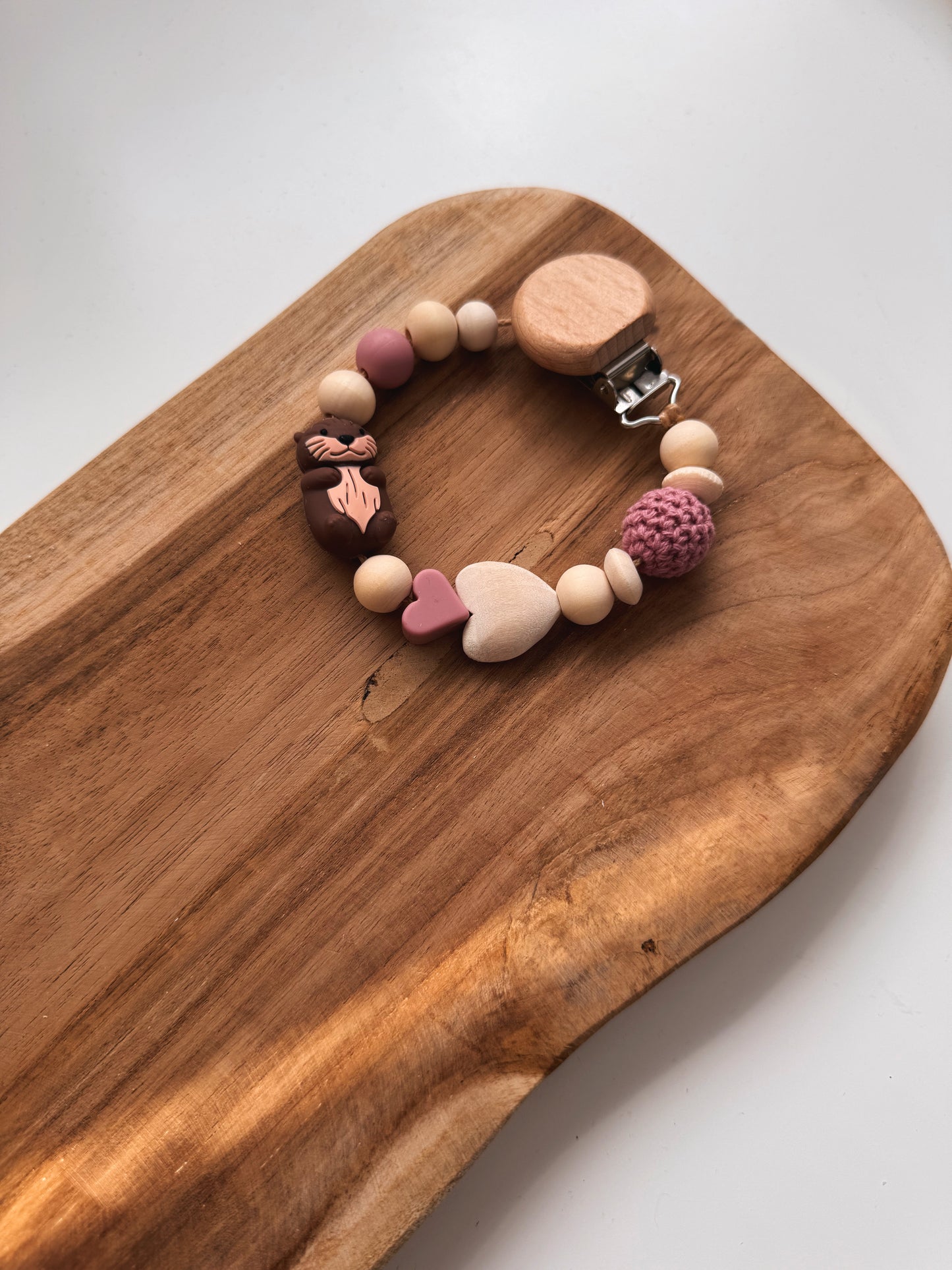 Schnullerkette mit Namen personalisierbar | Otter | Herz | Blume | rosé / Blush