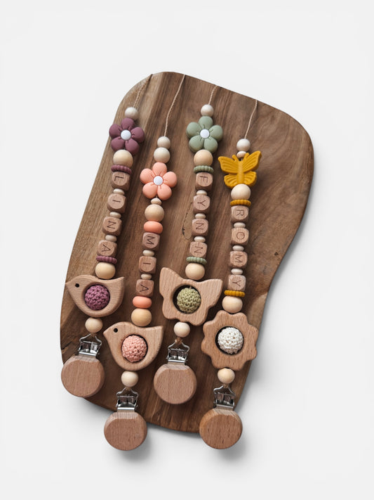 Schnullerkette Sommerliebe | mit Namen personalisierbar | Apricot / Lind / Senfgelb / Blush