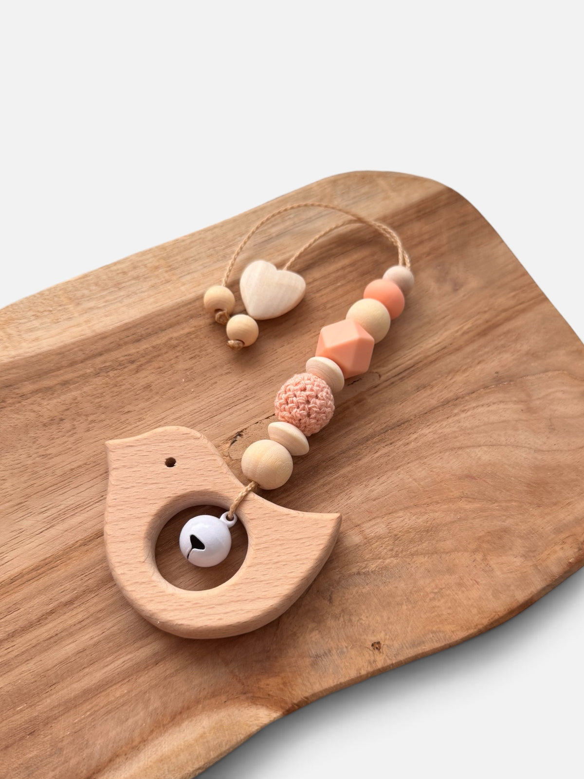 Anhänger für Spielbogen / Babyschale | Vogel | Lila / Apricot / Hellblau