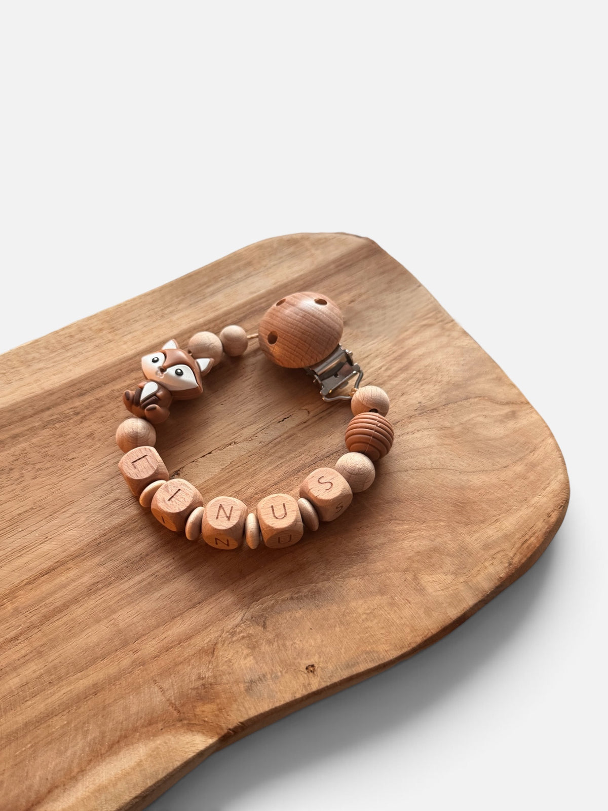 Schnullerkette mit Namen personalisierbar | Fuchs | braun & rosé/blush