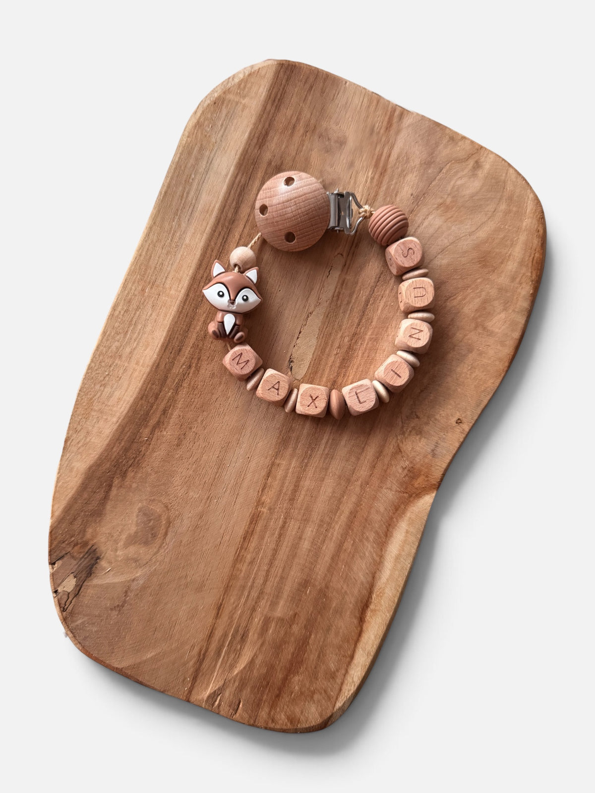 Schnullerkette mit Namen personalisierbar | Fuchs | braun & rosé/blush