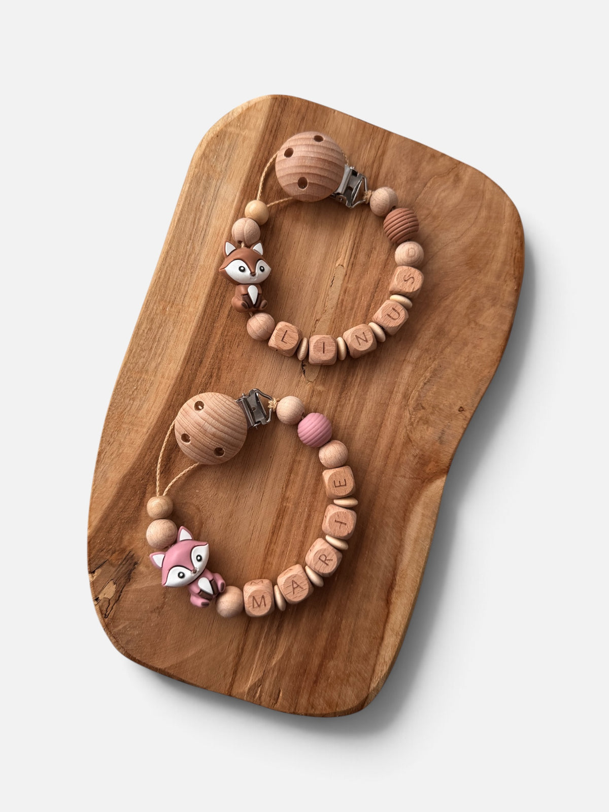 Schnullerkette mit Namen personalisierbar | Fuchs | braun & rosé/blush