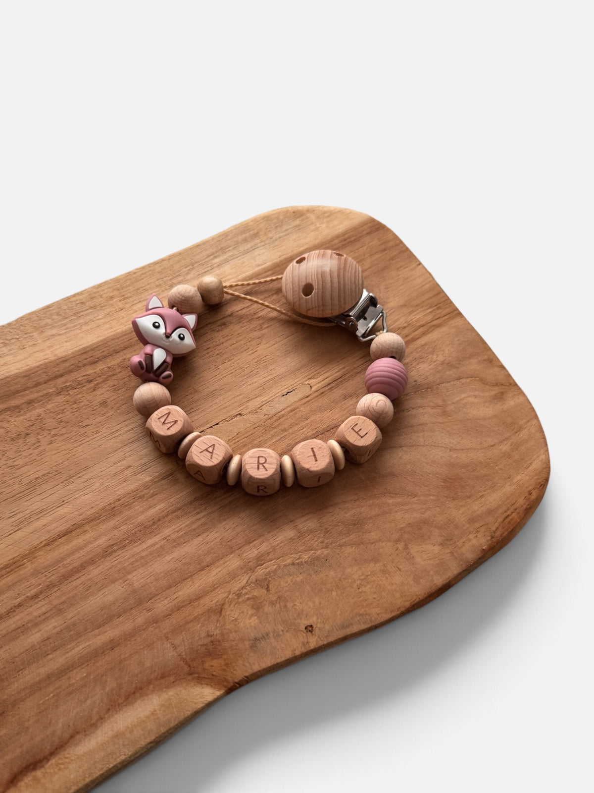 Schnullerkette mit Namen personalisierbar | Fuchs | braun & rosé/blush
