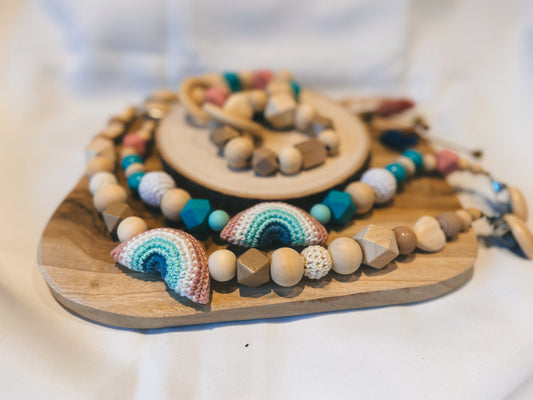 Greifring | Kinderwagenkette | Regenbogen gehäkelt